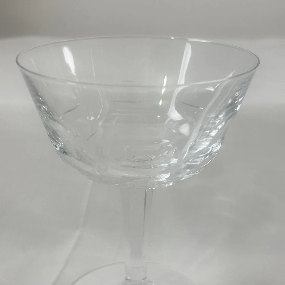 Orrefors Bernadotte Geometric Cut Crystal Champagne Sherbet Glasses Set of 4‎